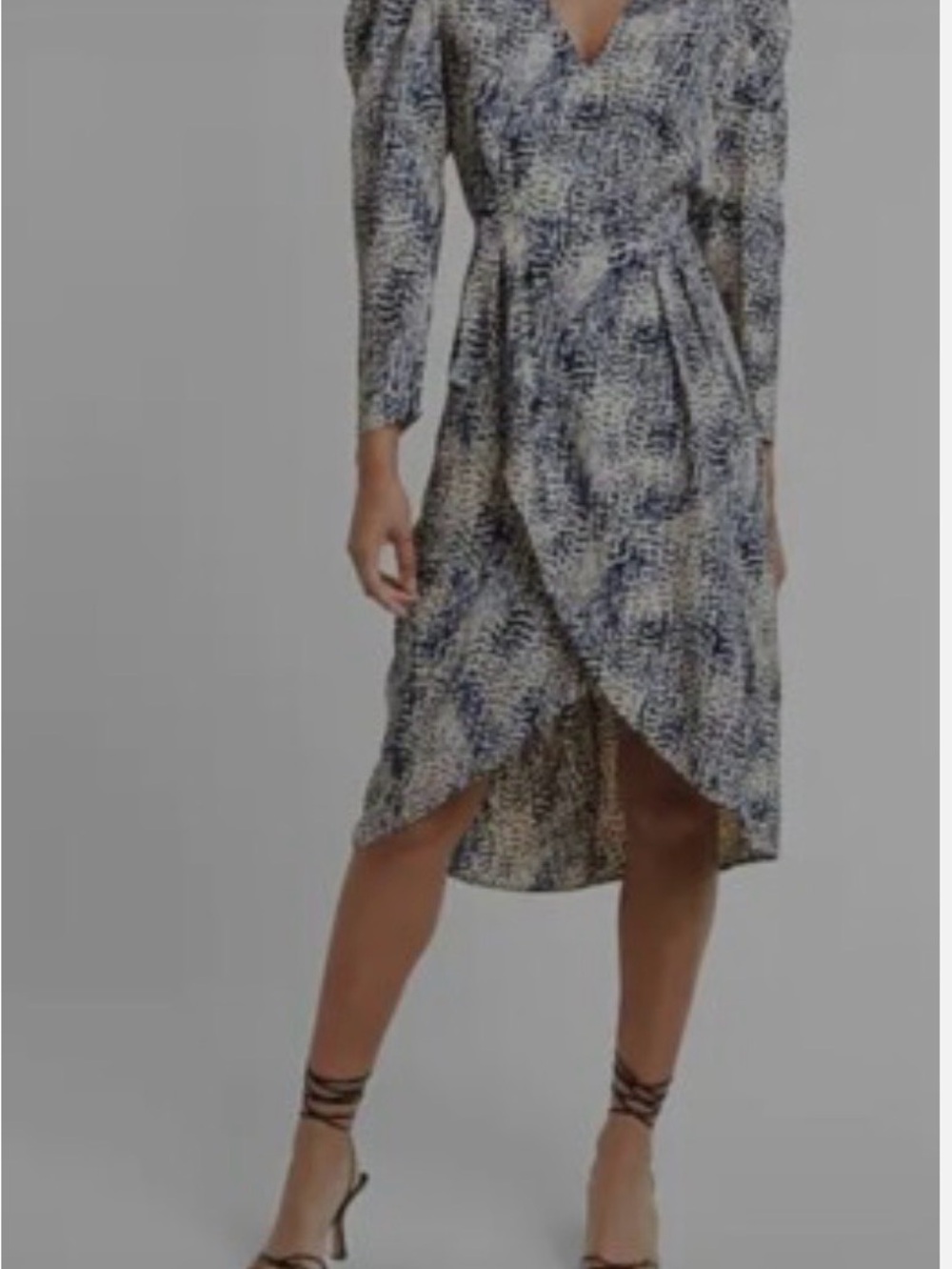 Express Printed Puff Sleeve Midi Dress, Blue and White, New With Tags